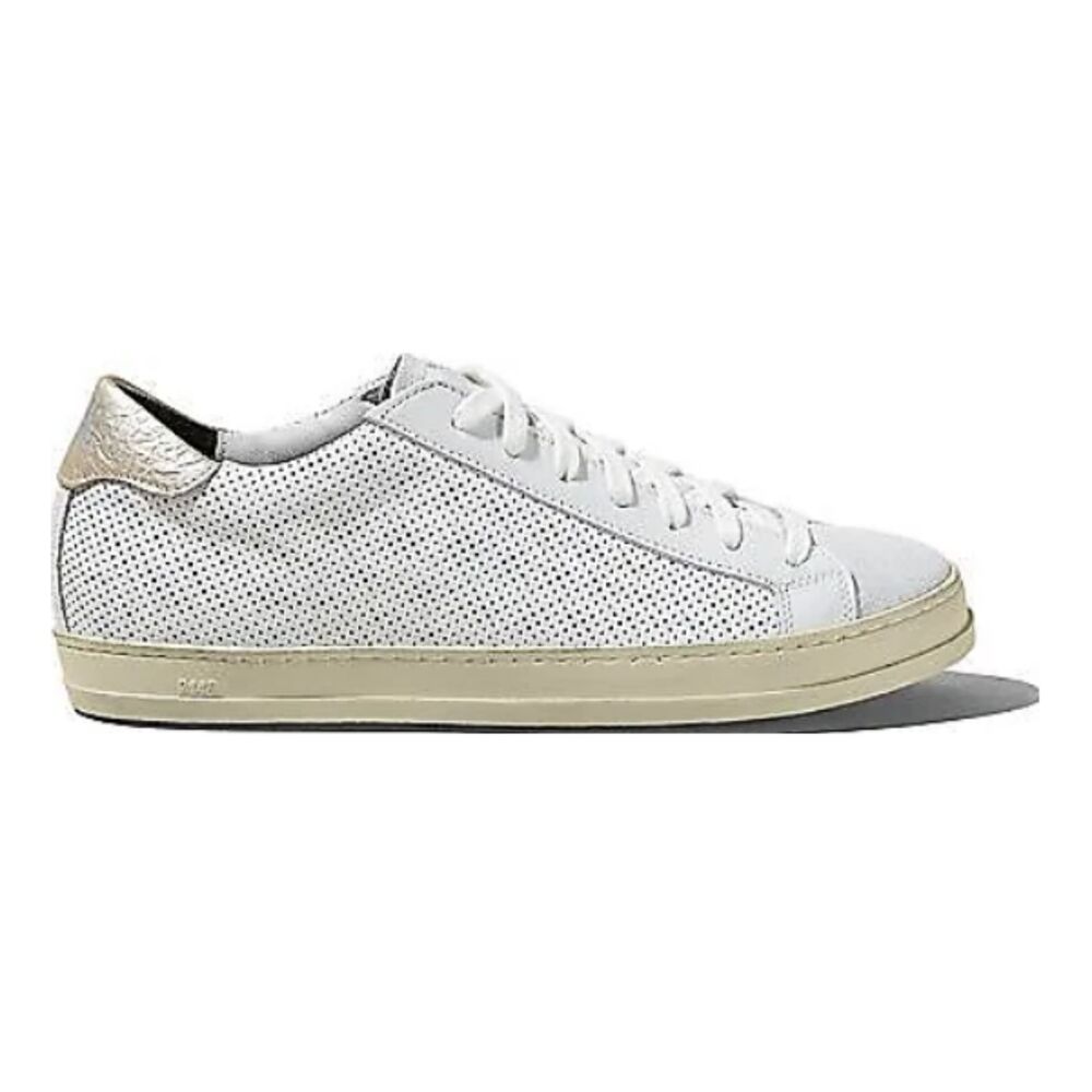 P448 Women's Size US 9.5 White John Sneakers Gold Shoes Lace Up Low Top EUC